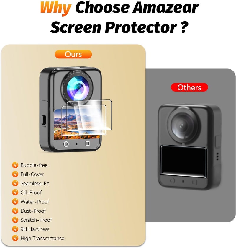 AMAZEAR Screen Protector for DJI OSMO 360 Accessories, Ultra HD Osmo360 2 Pack Tempered Glass, 9H Hardness Anti-Fingerprint Scratch Resistant Display Film Full Screen Protection - Image 5